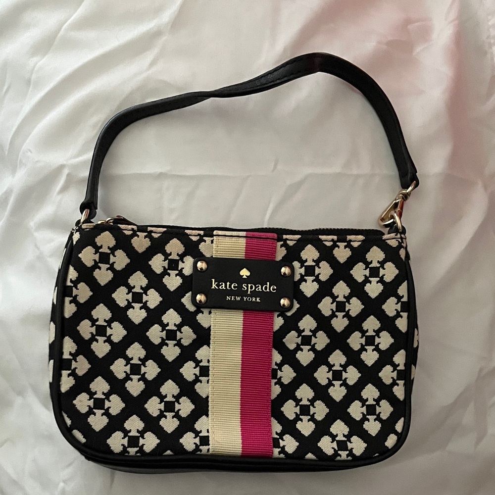 Kate Spade Black and Cream Shoulder Bag with Pink Stripe